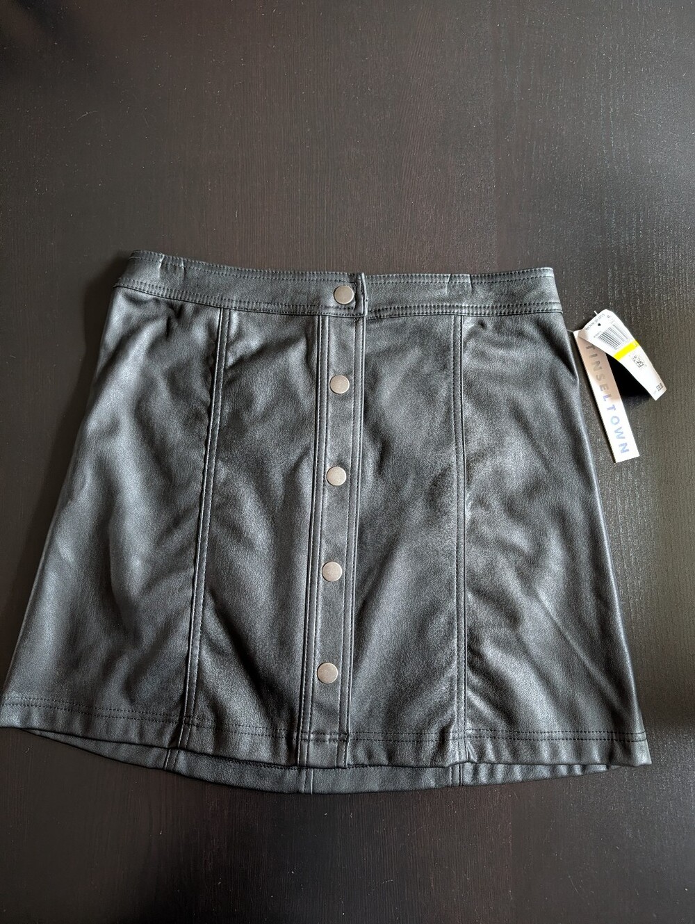 Tinseltown Black Faux Leather Button-Front Mini Skirt SZ Medium
